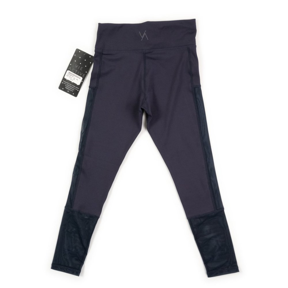 Women's High-Rise Navy Leggings with Mesh Panels